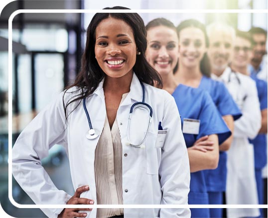 Doctors and nurses lined up to help you