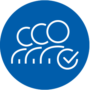 Employees lined up with checkmark icon
