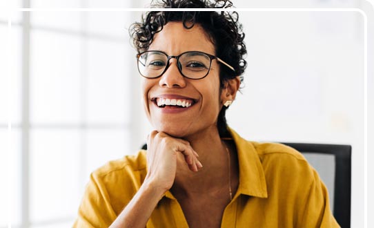 Smiling woman wearing glasses