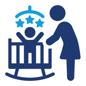 mother leaning over crib interacting with child icon